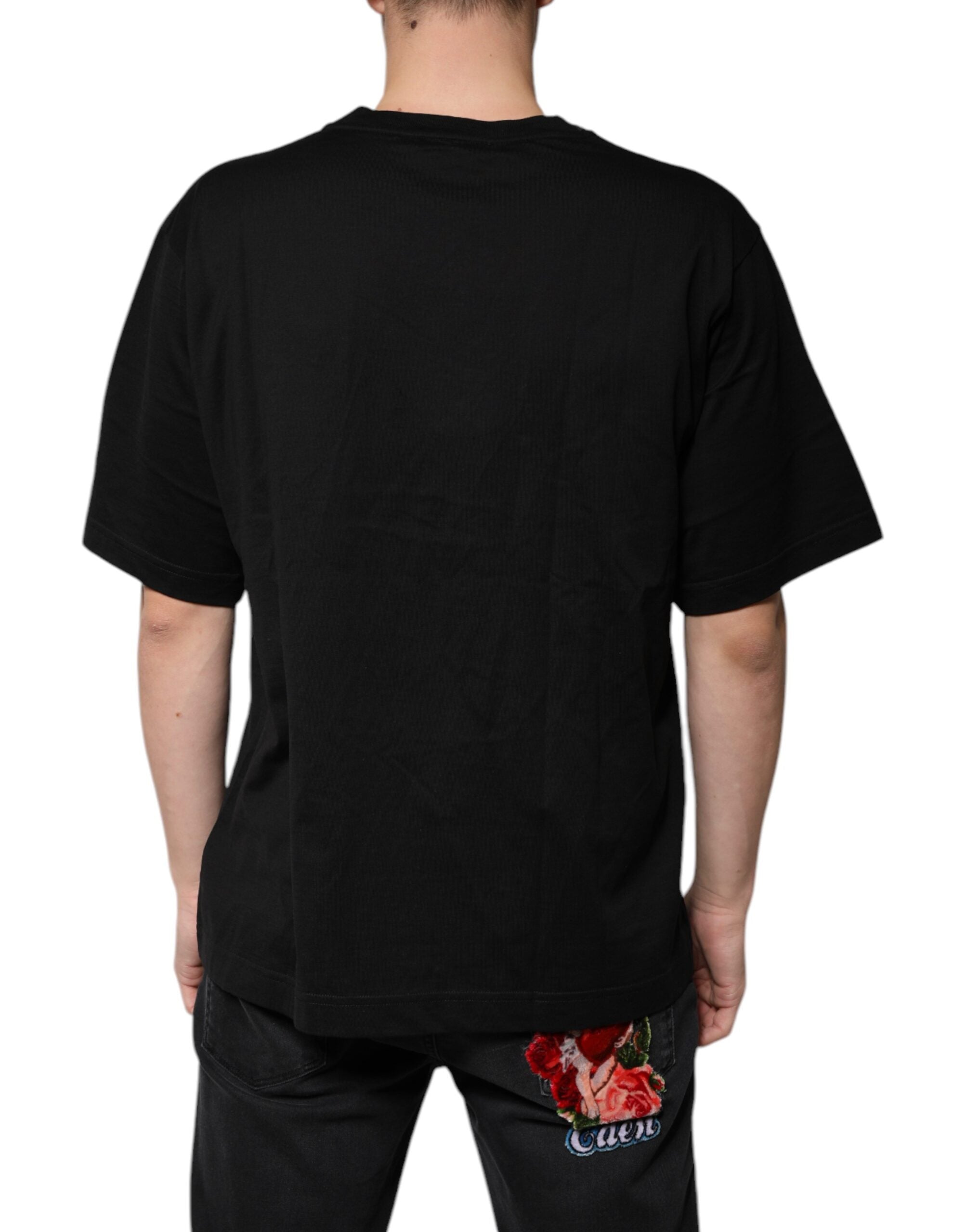 Dolce & Gabbana Black Cotton Logo Vneck Short Sleeve Men's T-shirt