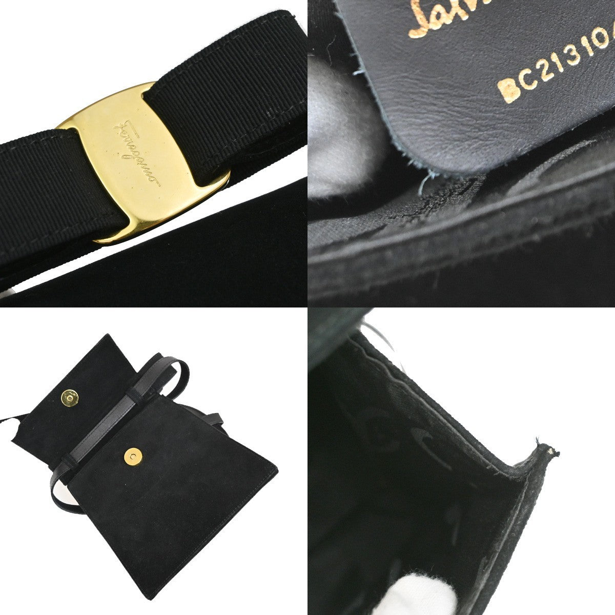 Salvatore Ferragamo Vintage Vara Bow Handle Shoulder Suede Black Suede Handbag (Pre-Owned)