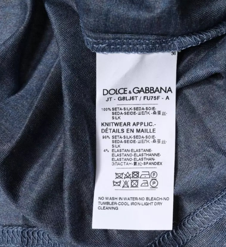 Dolce & Gabbana Blue Silk Crew Neck Short Sleeves Men Men's T-shirt