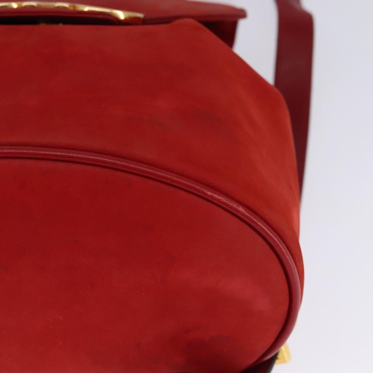 Salvatore Ferragamo Gancini Flap Drawstring Leather Red Leather Backpack Bag (Pre-Owned)