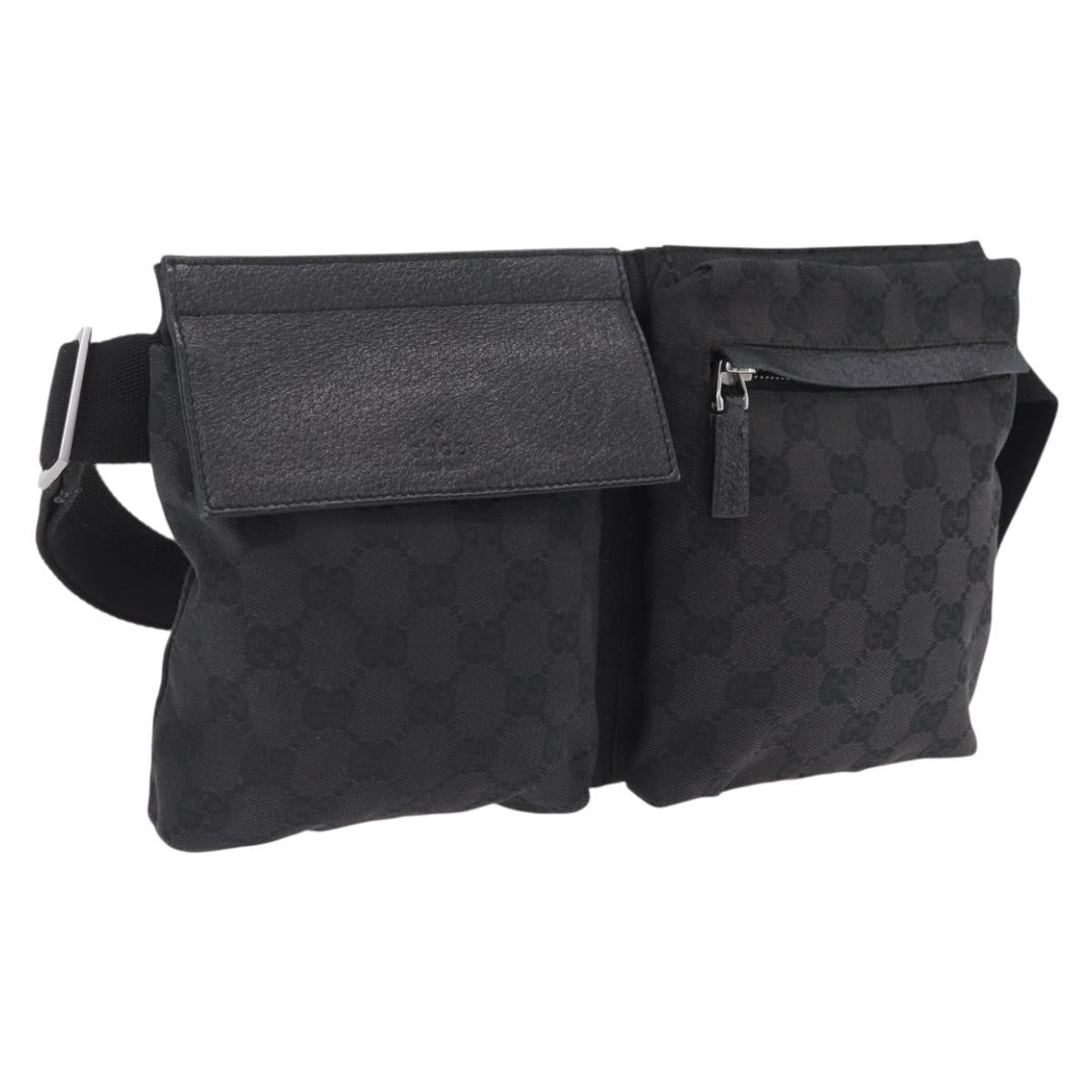 Gucci Two Pocket Belt Bag Gg Canvas Black Canvas Handbag (Pre-Owned)
