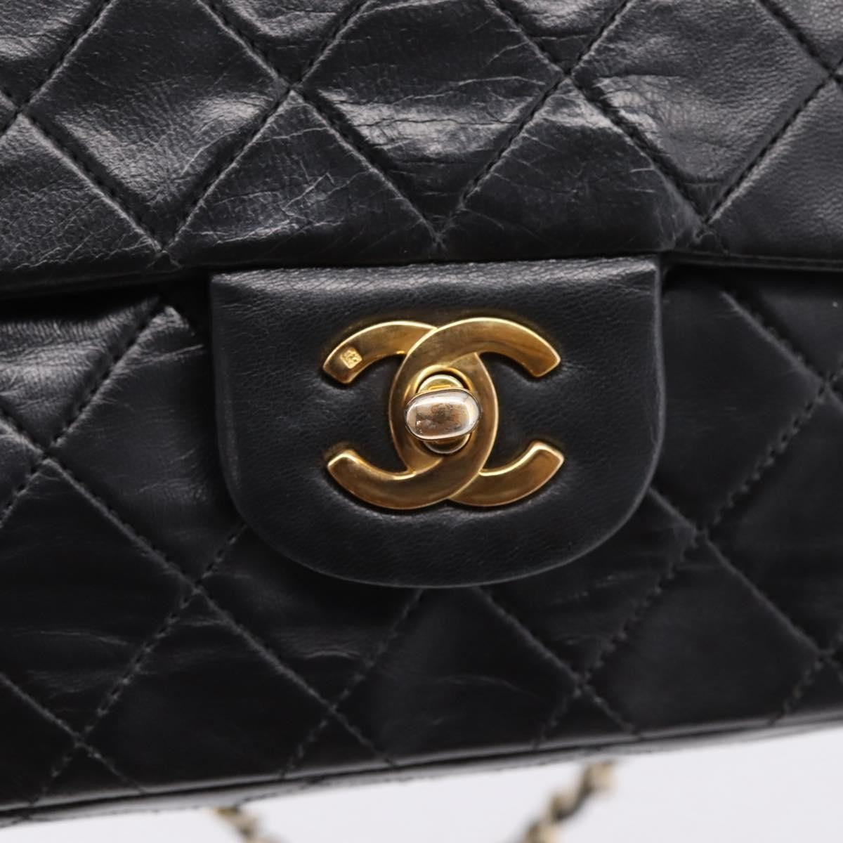 Chanel Timeless - Classic Double Flap Quilted Lambskin Black Leather Handbag (Pre-Owned)