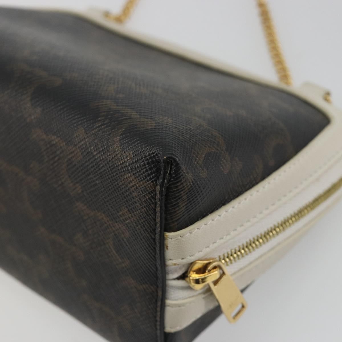 Celine Zip Around Chain Clutch Triomphe Coated Canvas Brown Canvas Clutche & Pouche Bag (Pre-Owned)