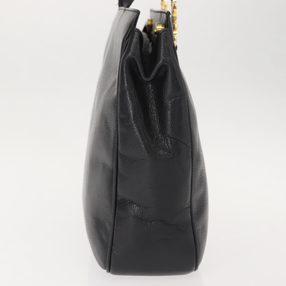 Salvatore Ferragamo Gancini Tote Leather Black Leather Tote Bag Bag (Pre-Owned)