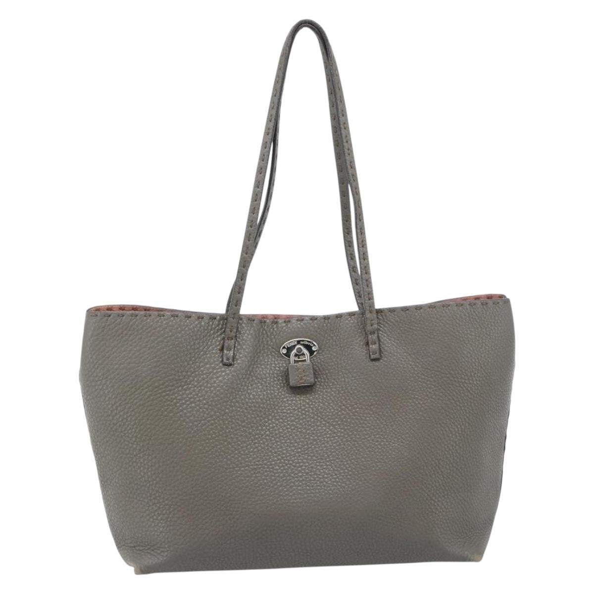 Fendi Selleria Carla Leather Gray Leather Tote Bag Bag (Pre-Owned)