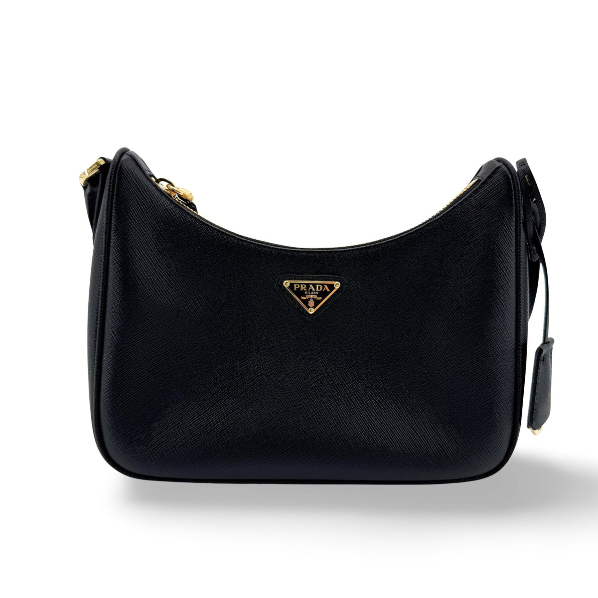 Prada Re-Edition 2005 Hobo Tessuto With Saffiano Leather Black Leather Shoulder Bag Bag (Pre-Owned)