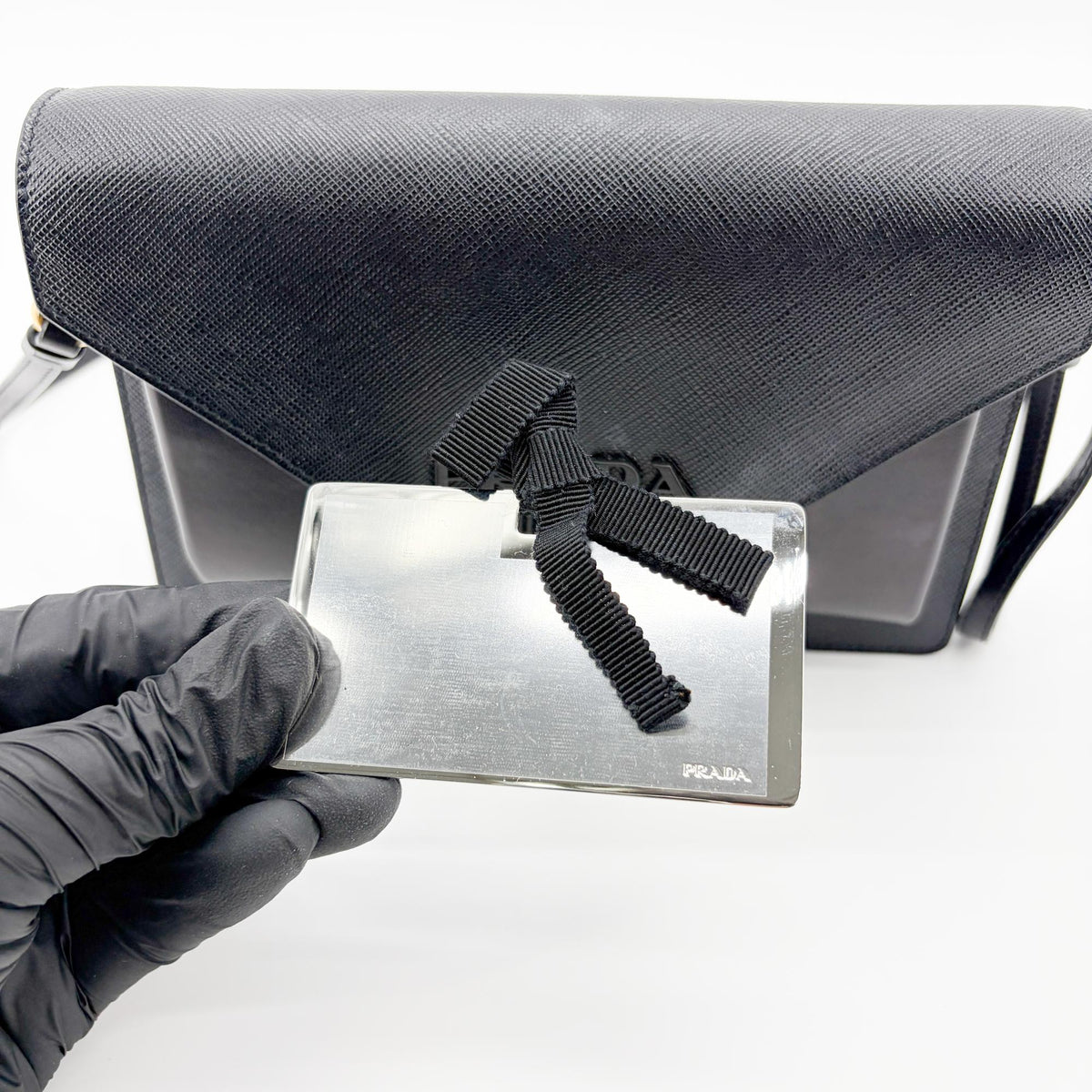 Prada Envelope Clutch Saffiano Leather Black Leather Clutche & Pouche Bag (Pre-Owned)