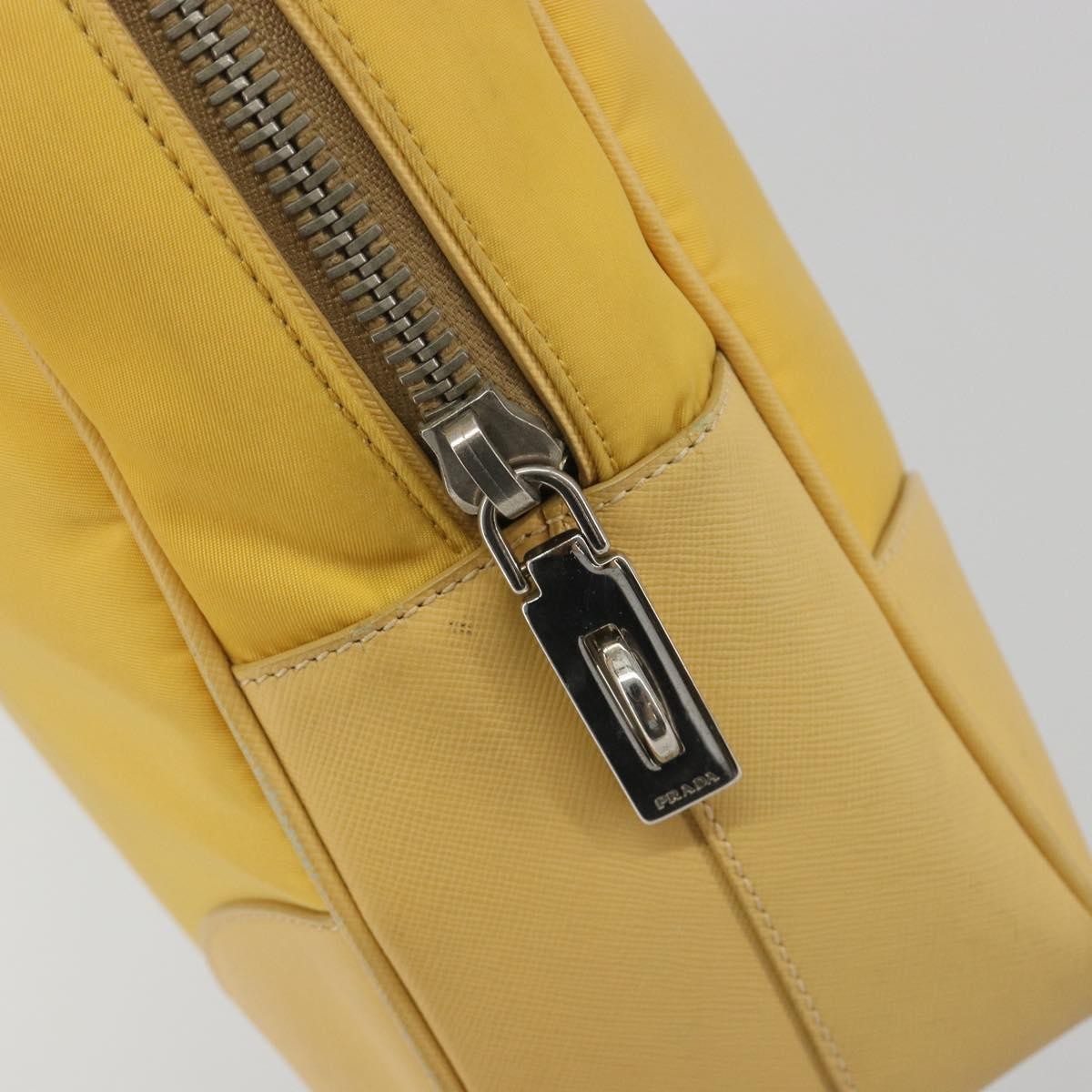 Prada Bauletto Tessuto With Saffiano Leather Yellow Canvas Handbag (Pre-Owned)