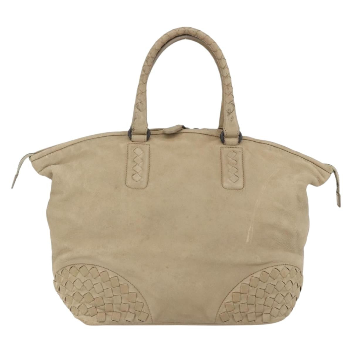 Bottega Veneta Zip Top Leather With Intrecciato Detail Beige Leather Tote Bag Bag (Pre-Owned)