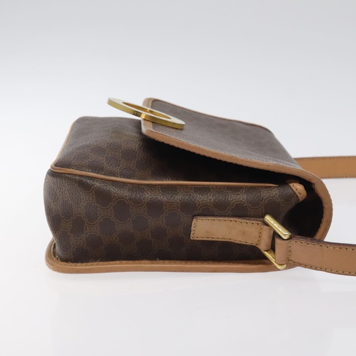 Celine Vintage Macadam Circle Logo Canvas And Leather Brown Canvas Shoulder Bag Bag (Pre-Owned)