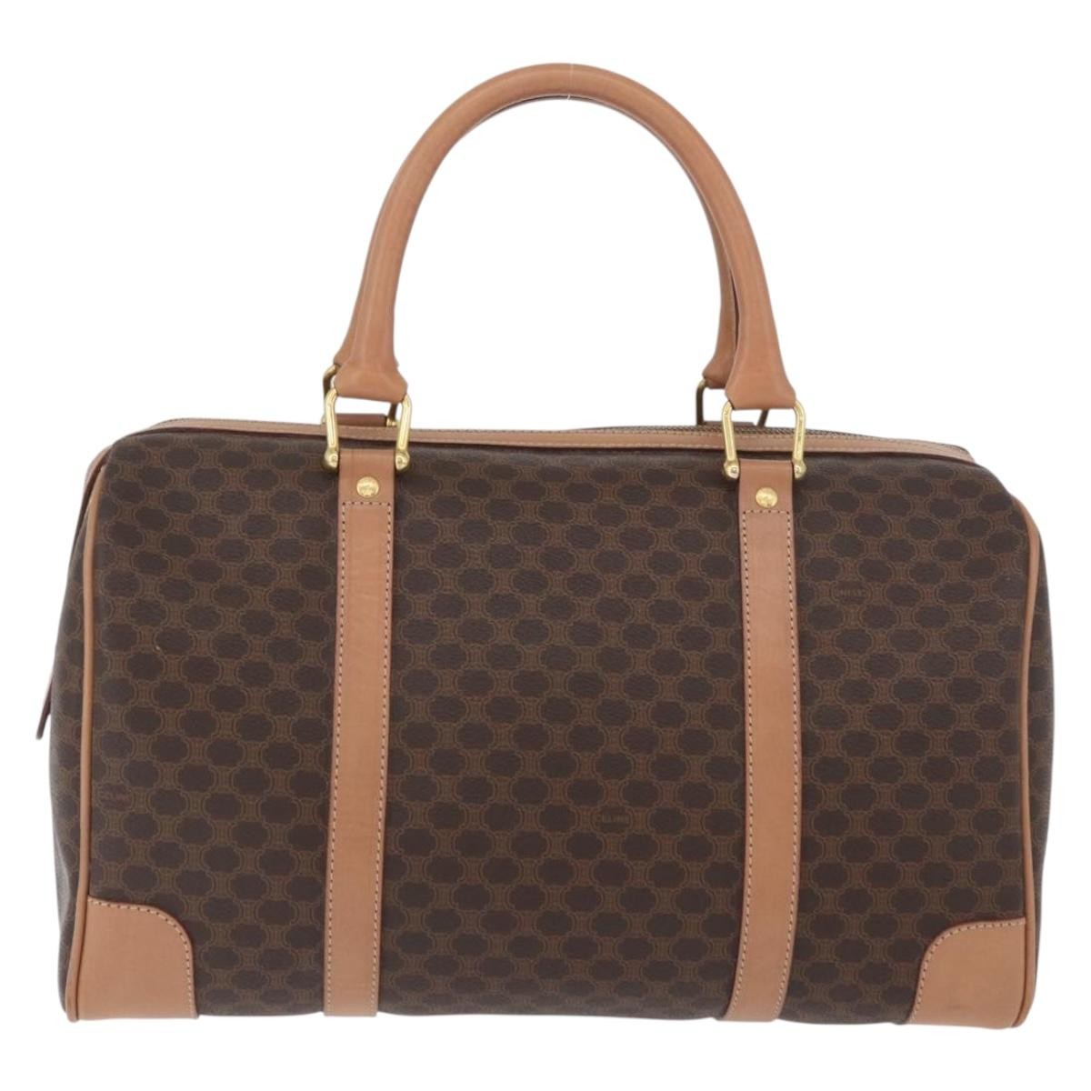 Celine Vintage Duffle Macadam Coated Canvas Brown Pvc Handbag (Pre-Owned)