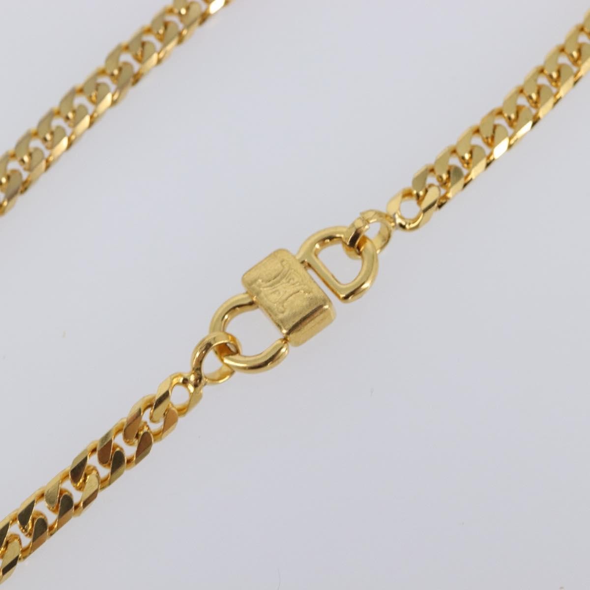Celine Vintage Logo Circle Pendant Metal Gold Metal Necklace Jewelry (Pre-Owned)