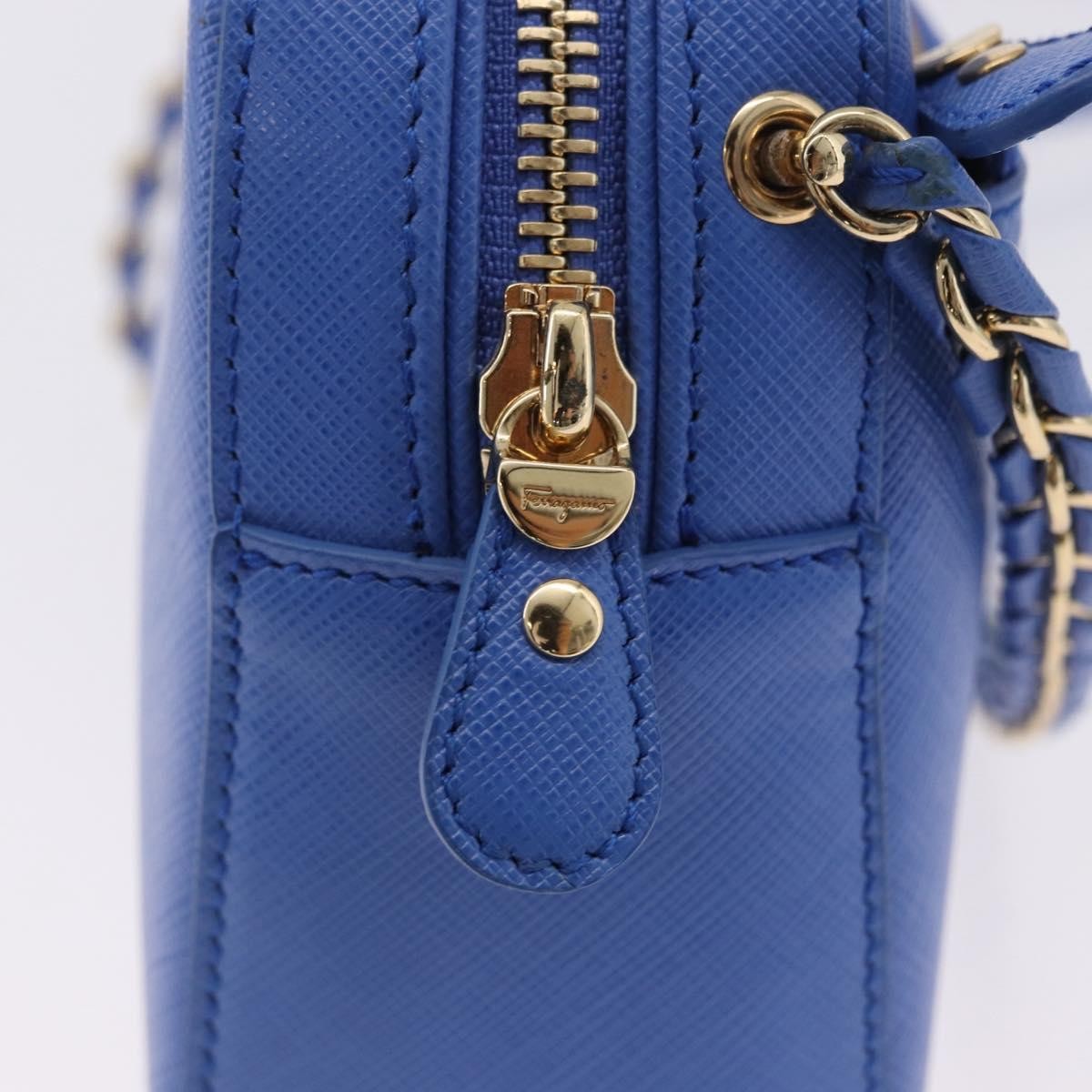 Salvatore Ferragamo Vara Chain Flap Leather Blue Leather Shoulder Bag Bag (Pre-Owned)