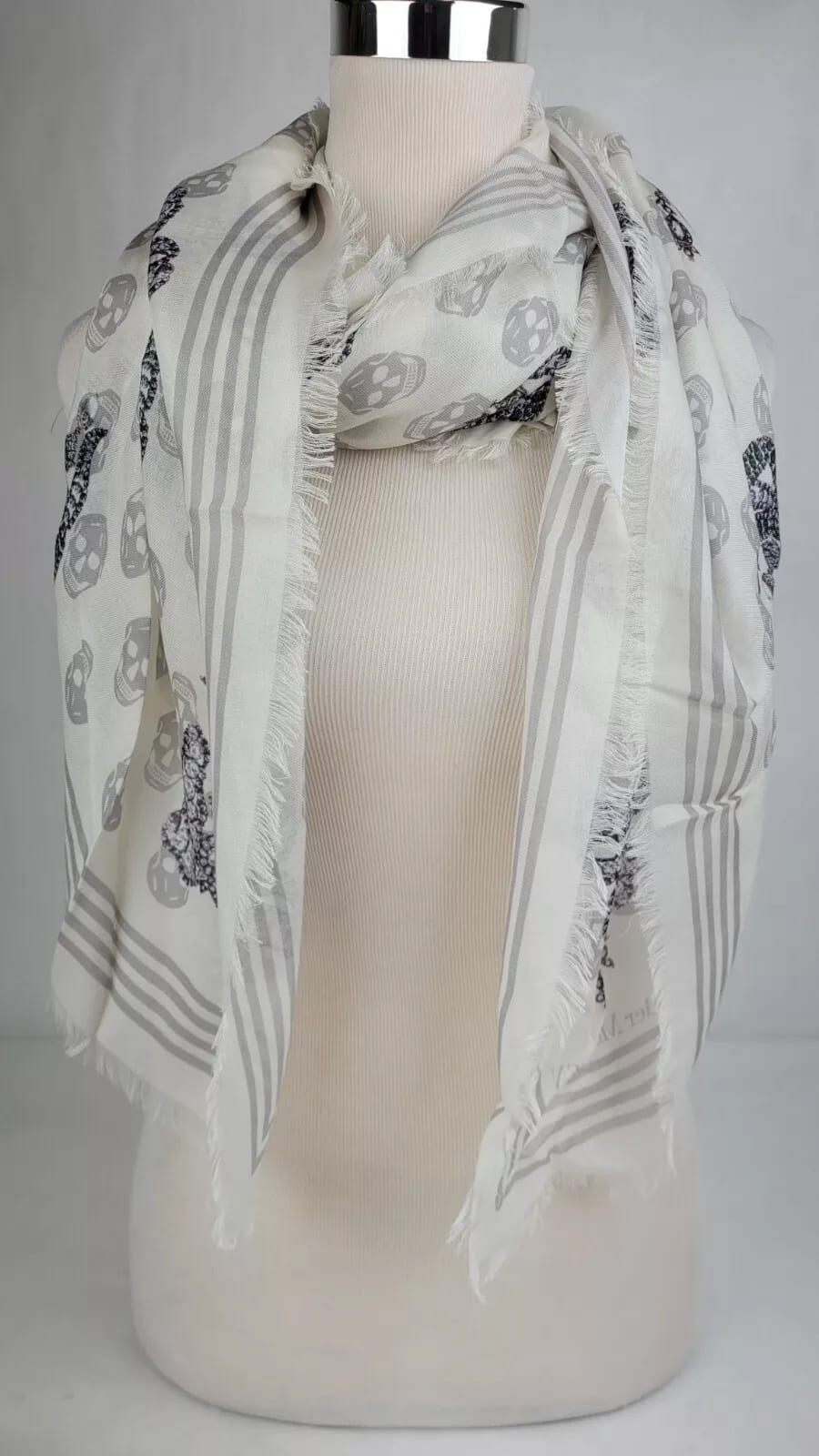 Alexander McQueen White Modal Skull/Crystal Ribbon Bow Print Scarf