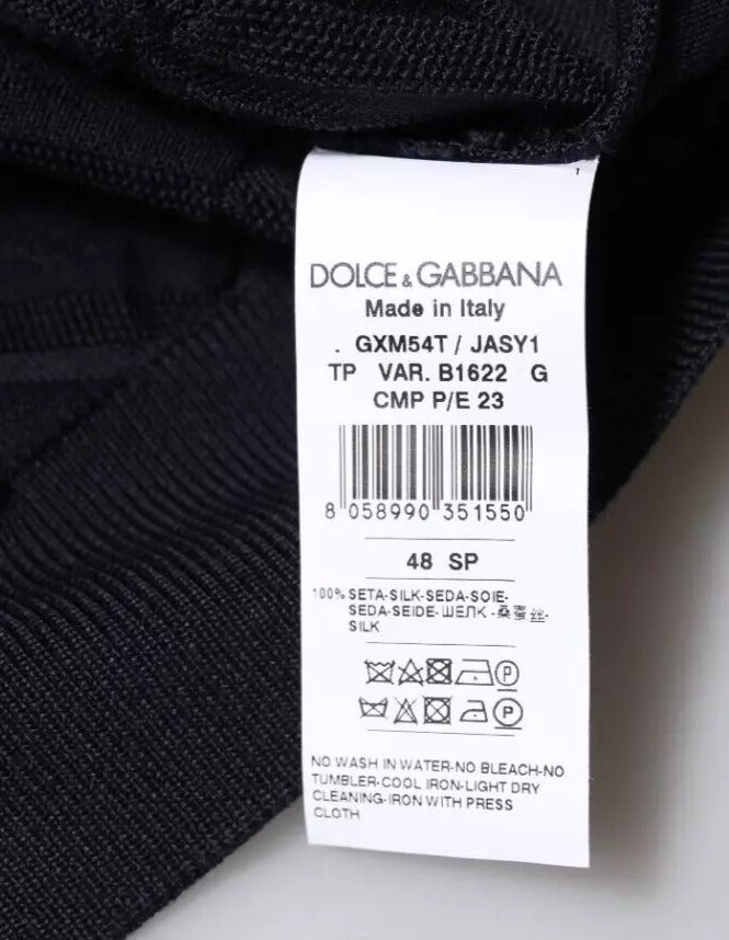 Dolce & Gabbana Black Silk Crew Neck Men Cardigan Men's Sweater