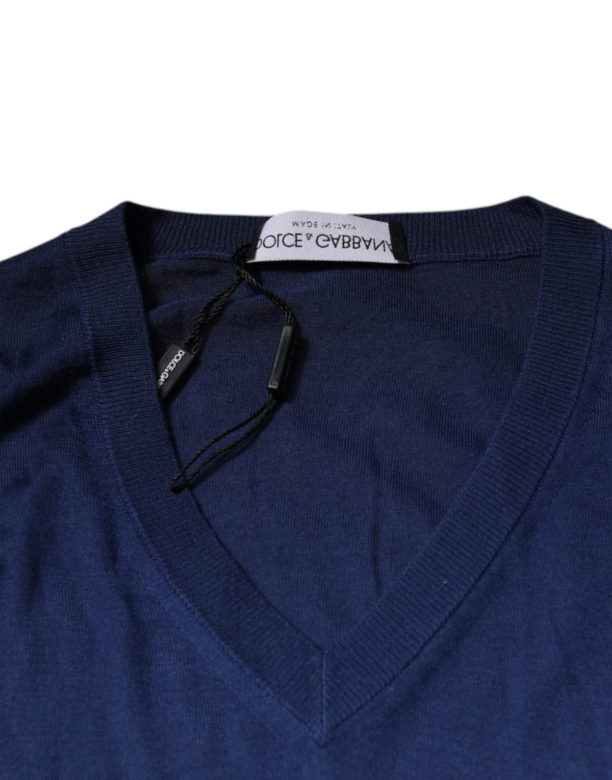 Dolce & Gabbana Navy Blue Cashmere V-neck Pullover Men's Sweater