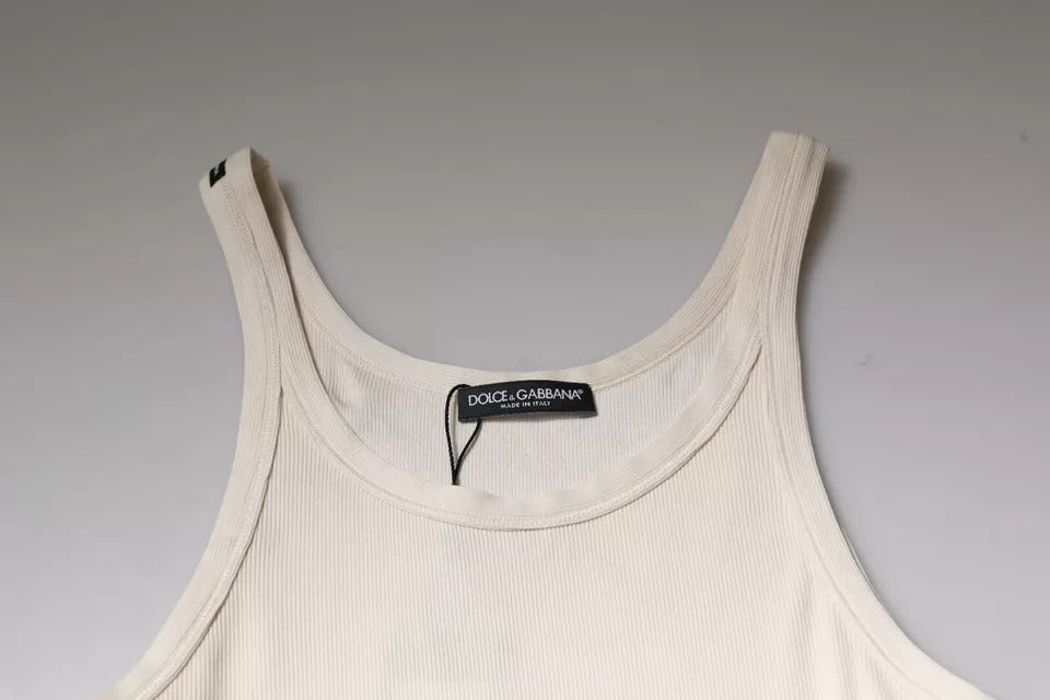 Dolce & Gabbana Off White Cotton Sleeveless Round Neck Tank Men's T-shirt
