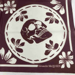 Alexander McQueen Women's Burgundy/Ivory Cotton Square Scarf w/Skull