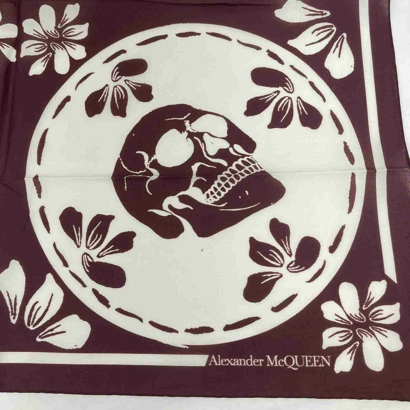Alexander McQueen Women's Burgundy/Ivory Cotton Square Scarf w/Skull 610961 6278