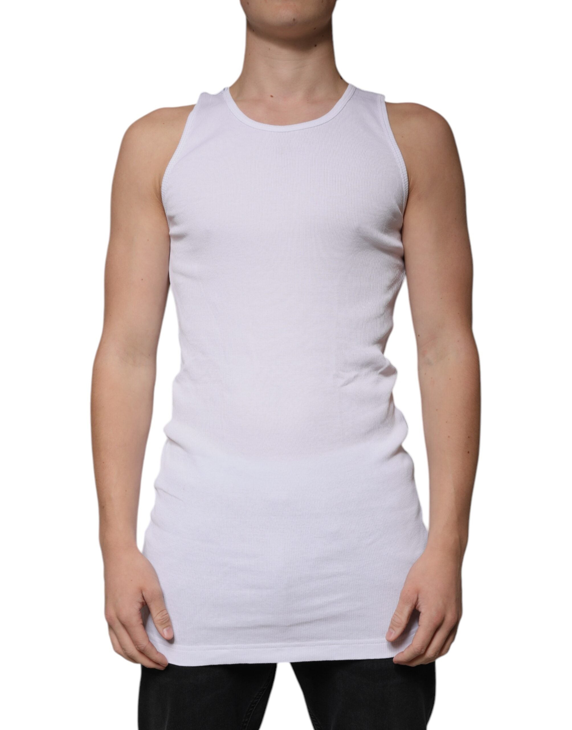 Dolce & Gabbana White Cotton Sleeveless Round Neck Tank Men's T-shirt (Pre-Owned)