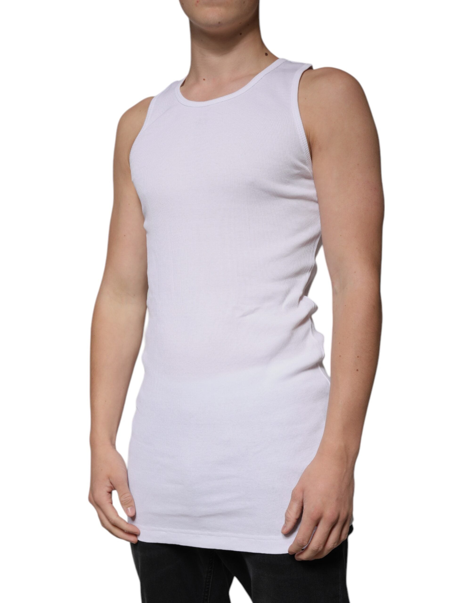 Dolce & Gabbana White Cotton Sleeveless Round Neck Tank Men's T-shirt (Pre-Owned)