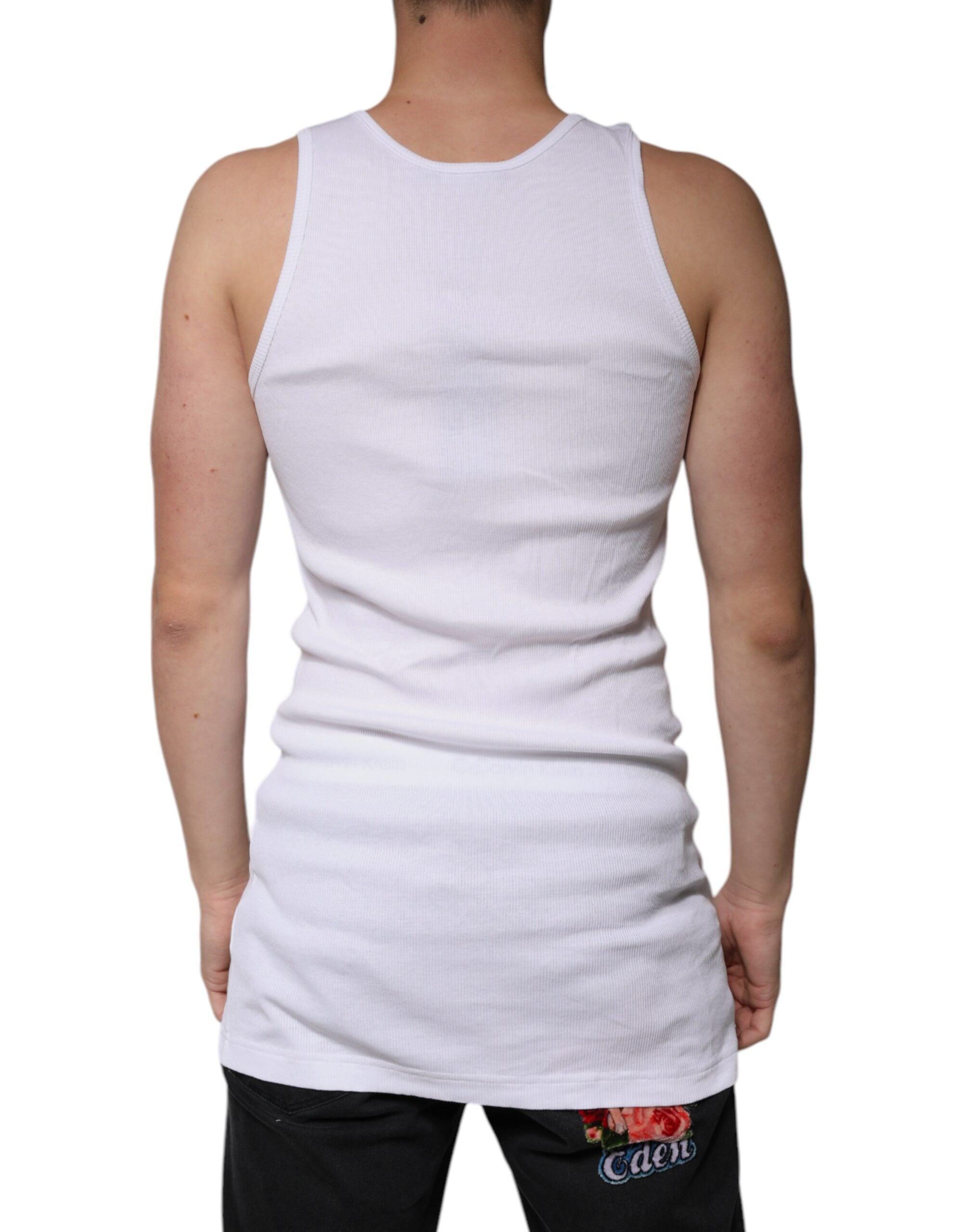 Dolce & Gabbana White Cotton Sleeveless Round Neck Tank Men's T-shirt (Pre-Owned)