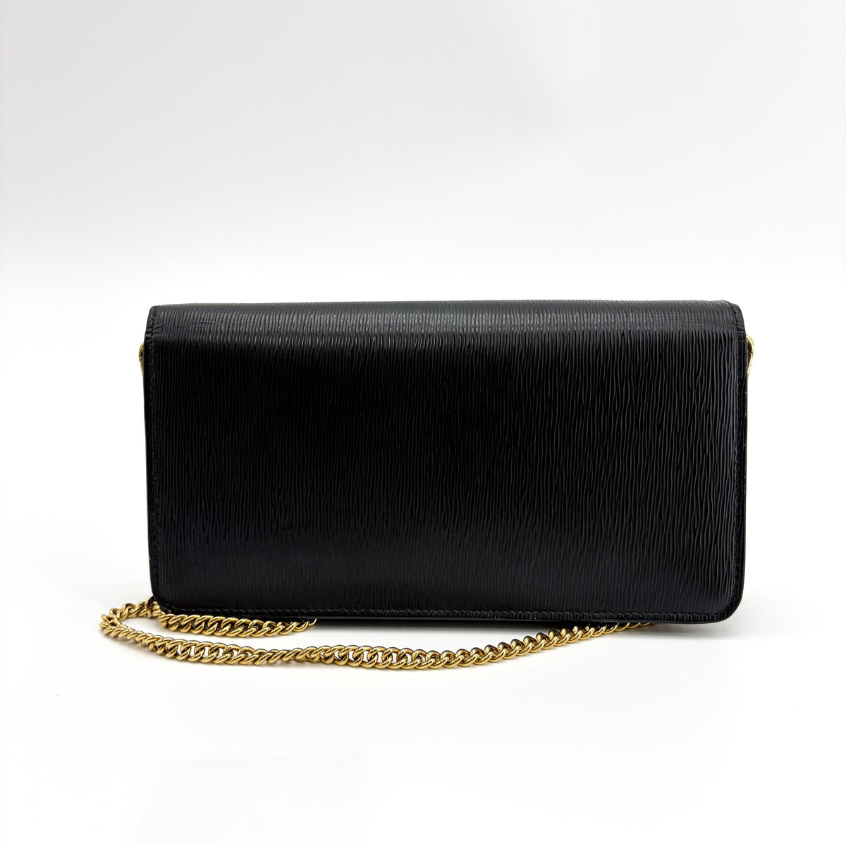 Prada Wallet On Chain Saffiano Leather Black Leather Crossbody Bag Bag (Pre-Owned)