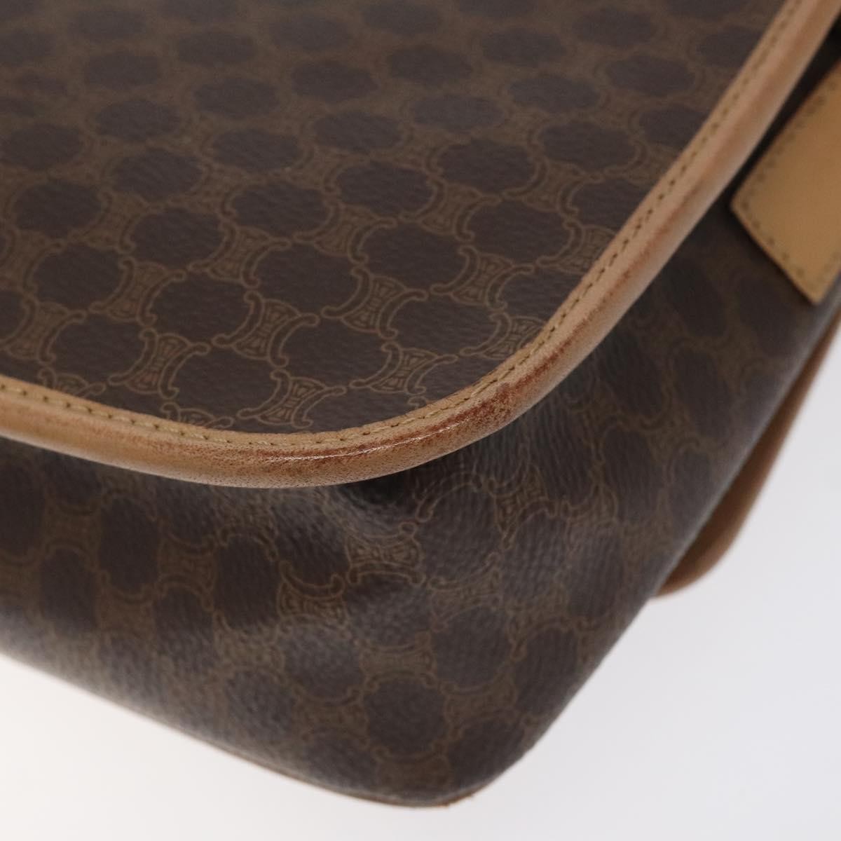 Celine Vintage Macadam Circle Logo Canvas And Leather Brown Canvas Shoulder Bag Bag (Pre-Owned)