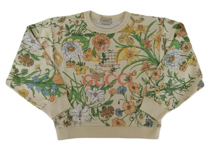 Gucci Girls Beige Floral Cotton Embroidered Sweatshirt 10 Women XS