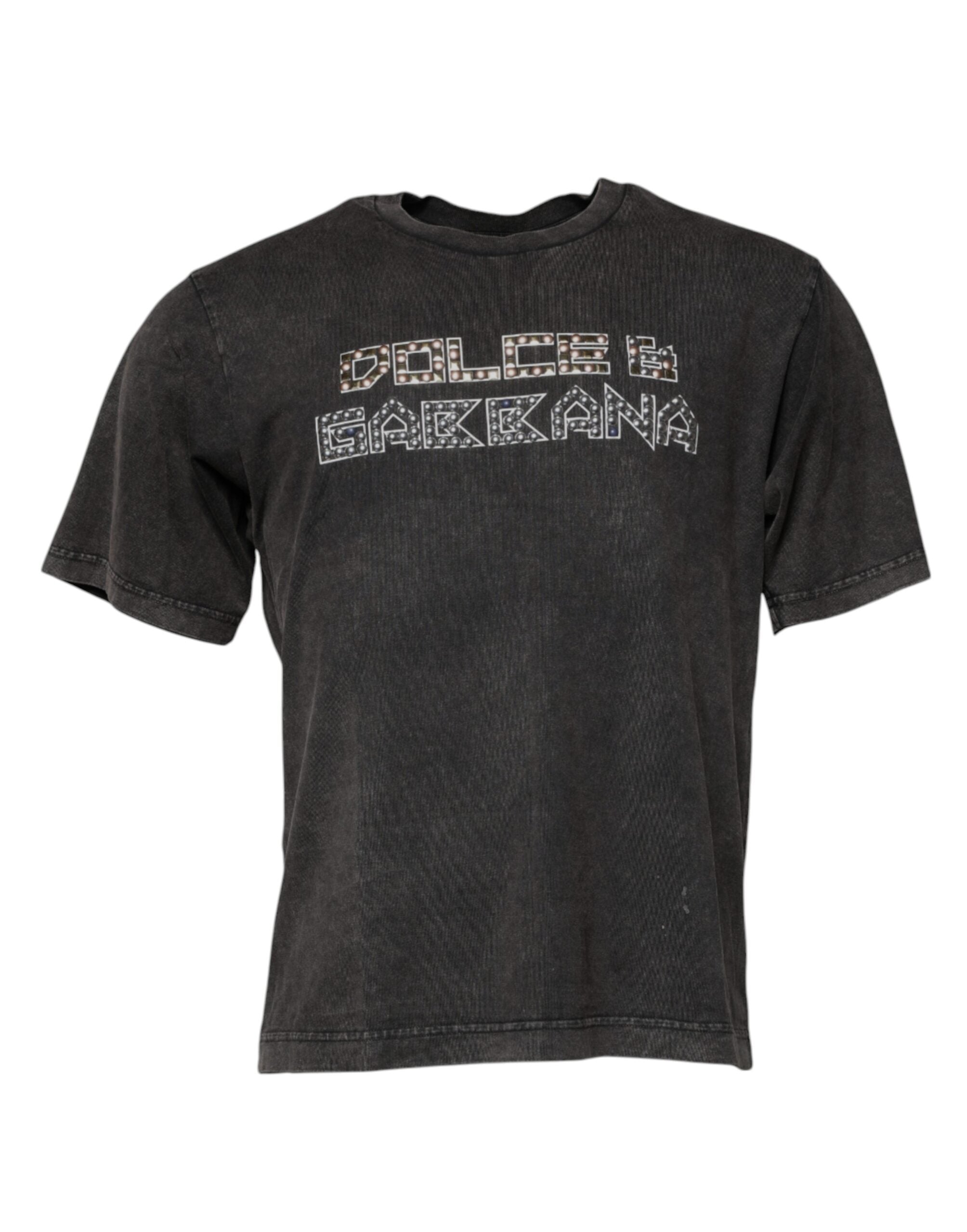 Dolce & Gabbana Gray Logo Embellished Men Crew Neck Men's T-shirt (Pre-Owned)