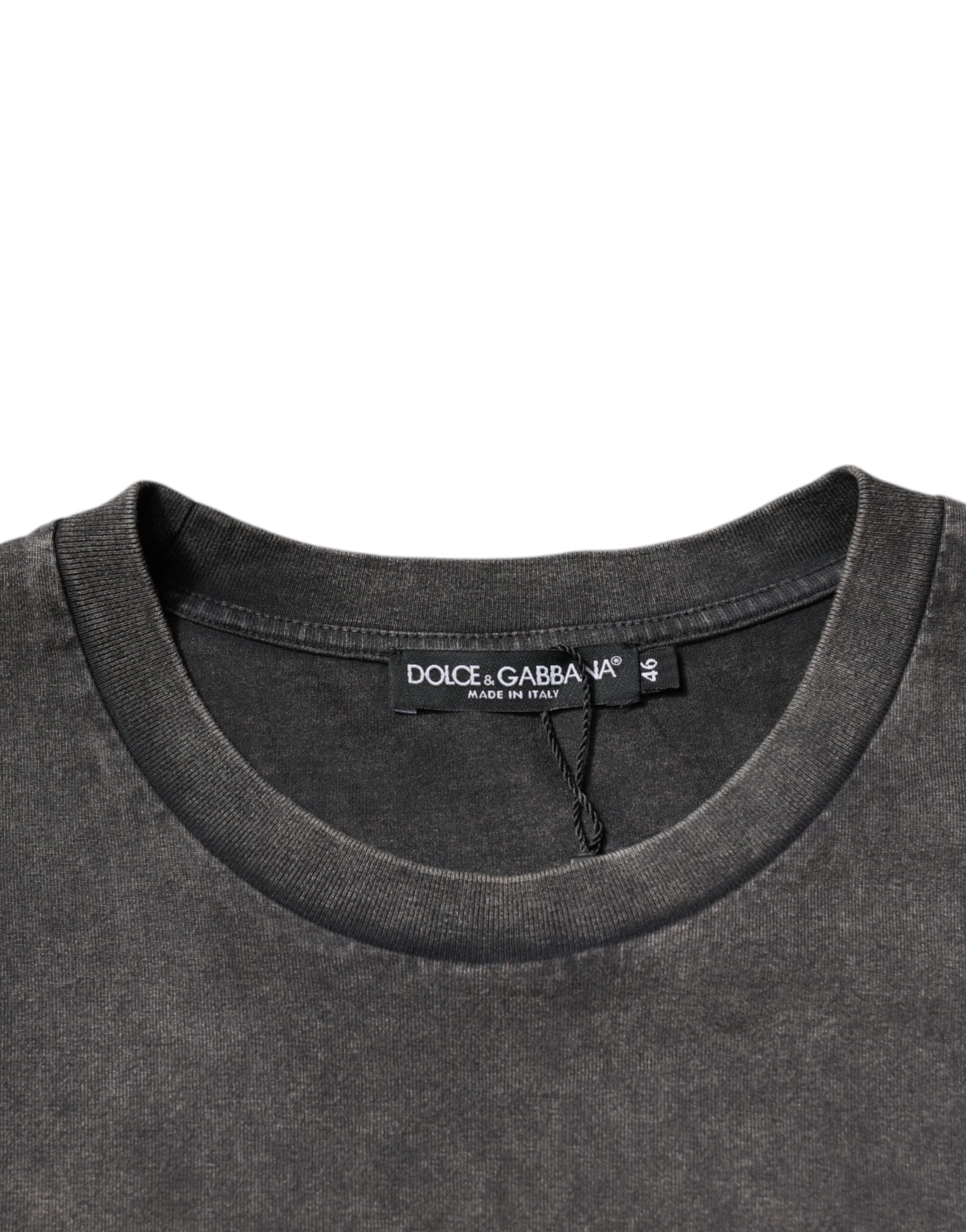 Dolce & Gabbana Gray Logo Embellished Men Crew Neck Men's T-shirt (Pre-Owned)