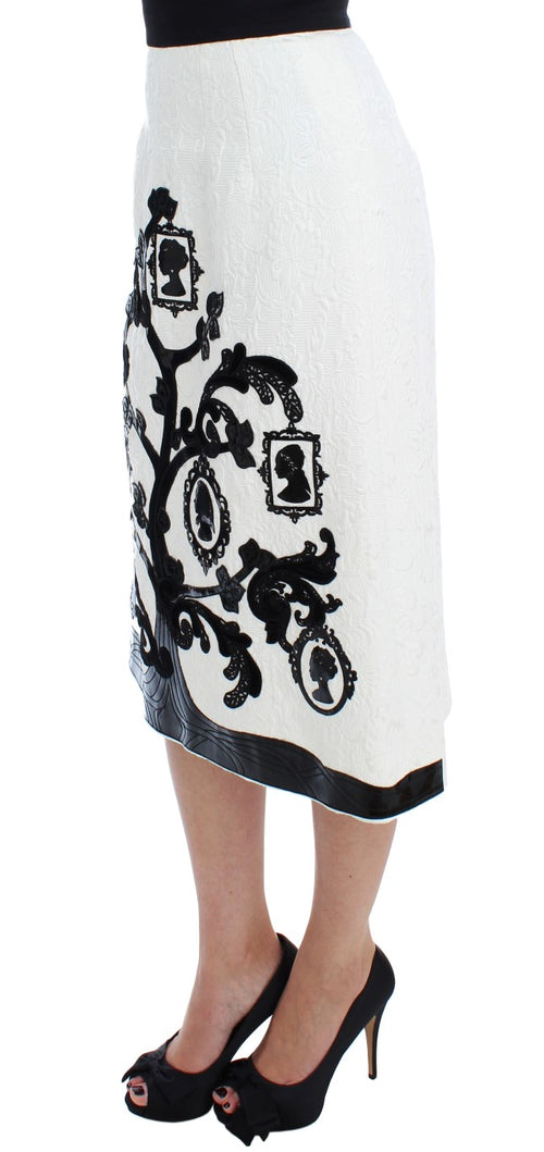 Dolce & Gabbana White Floral Brocade Family Tree Women's Skirt