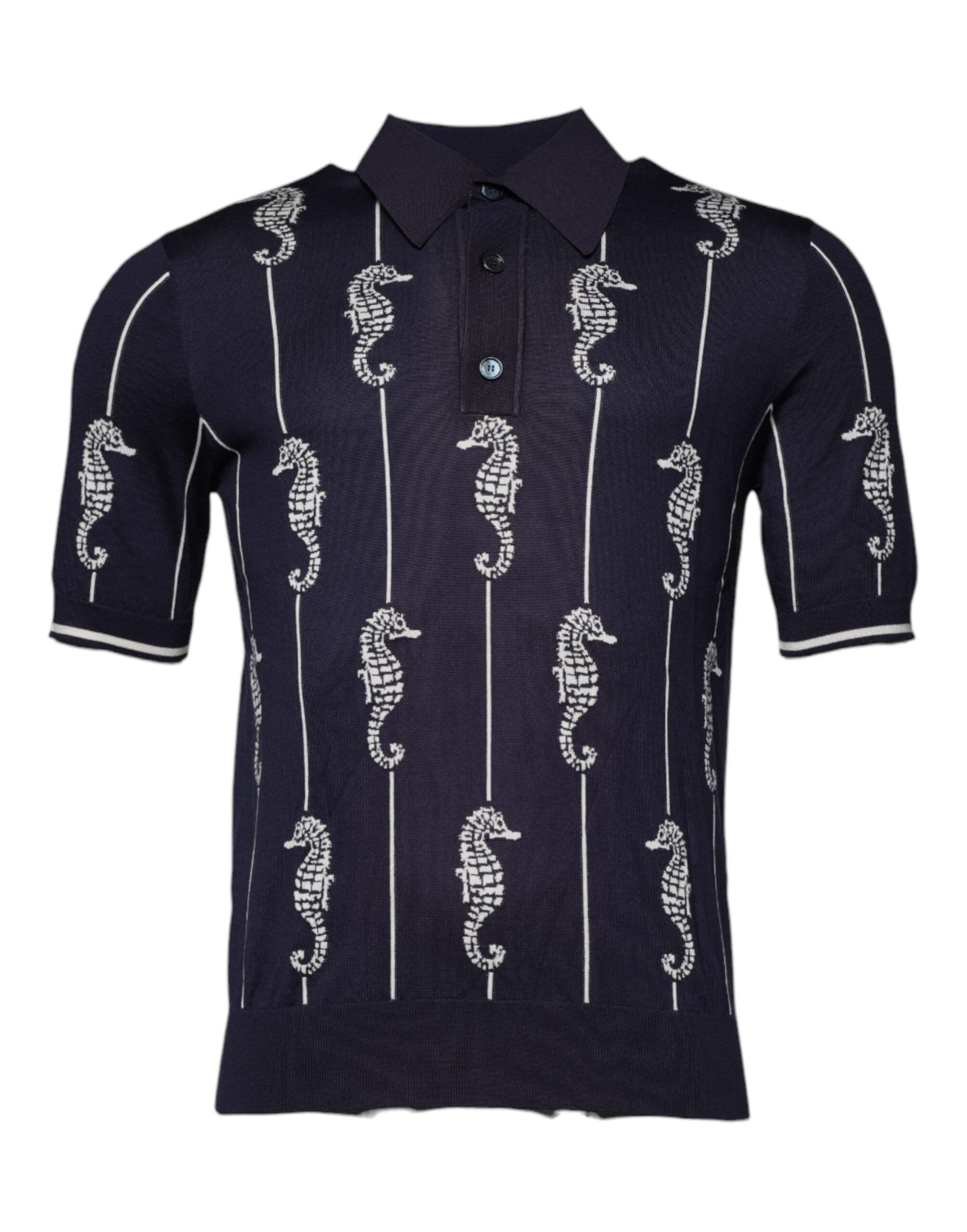 Dolce & Gabbana Dark Blue Sea Horse Collared Polo Men's T-shirt (Pre-Owned)