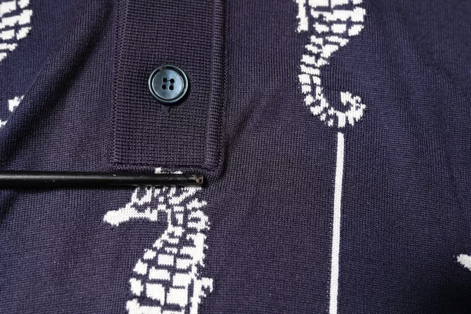Dolce & Gabbana Dark Blue Sea Horse Collared Polo Men's T-shirt (Pre-Owned)