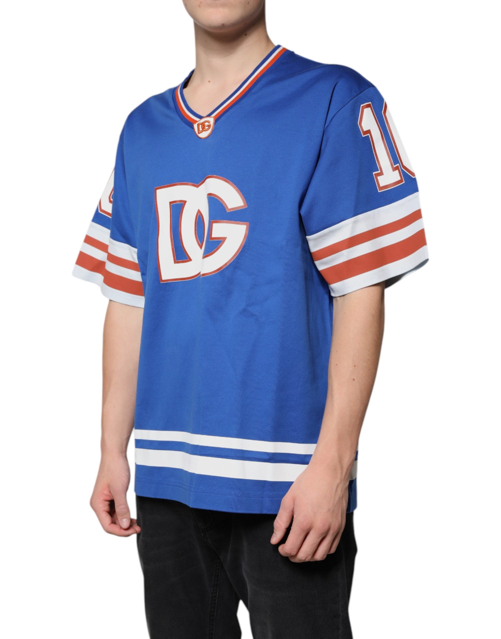 Dolce & Gabbana Blue Logo V-neck Short Sleeve Men's T-shirt
