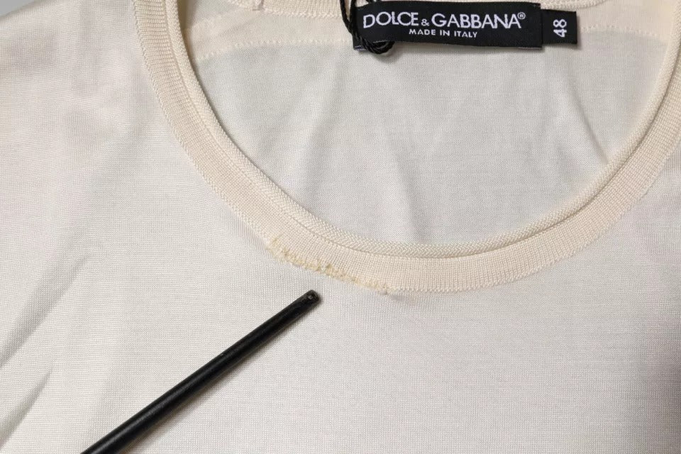 Dolce & Gabbana Off White Silk Crew Neck Short Sleeve Men's T-shirt (Pre-Owned)