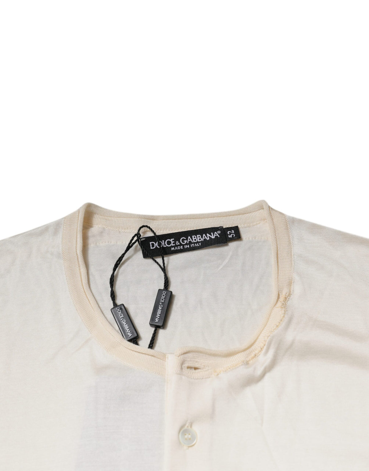 Dolce & Gabbana Off White Silk Crew Neck Henley Men's T-shirt (Pre-Owned)