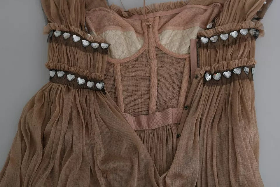 Dolce & Gabbana Brown Silk Sleeveless Shift Maxi Women's Dress (Pre-Owned)