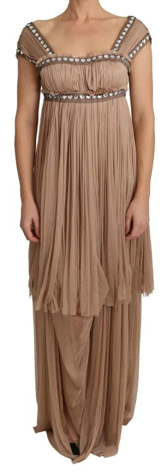 Dolce & Gabbana Brown Silk Sleeveless Shift Maxi Women's Dress (Pre-Owned)