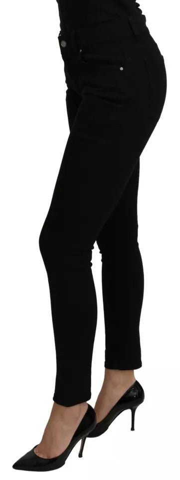 Dolce & Gabbana Black Mid Waist Slim Denim Cotton Stretch Women's Jeans (Pre-Owned)
