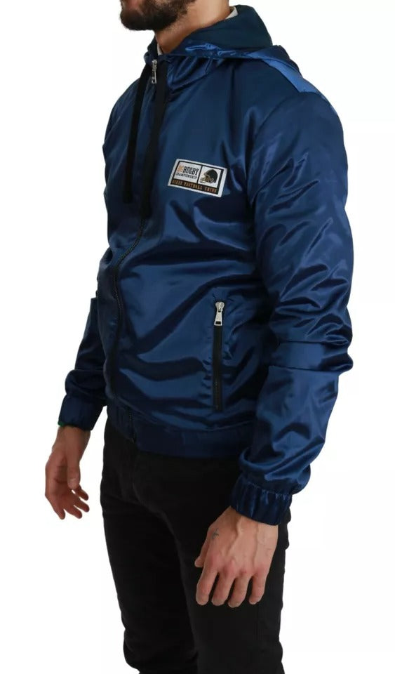 Dolce & Gabbana Blue Zipper Hooded DG Sport Men's Sweater