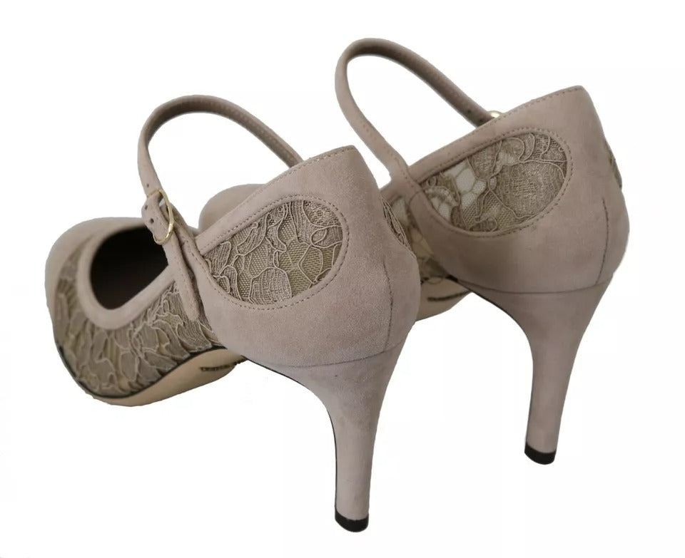 Dolce & Gabbana Beige Floral Lace Mary Janes Pumps Women's Shoes (Pre-Owned)