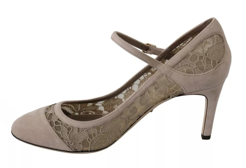 Dolce & Gabbana Beige Floral Lace Mary Janes Pumps Women's Shoes (Pre-Owned)