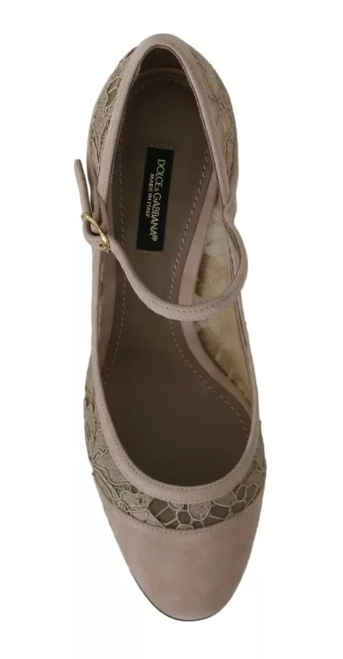 Dolce & Gabbana Beige Floral Lace Mary Janes Pumps Women's Shoes (Pre-Owned)