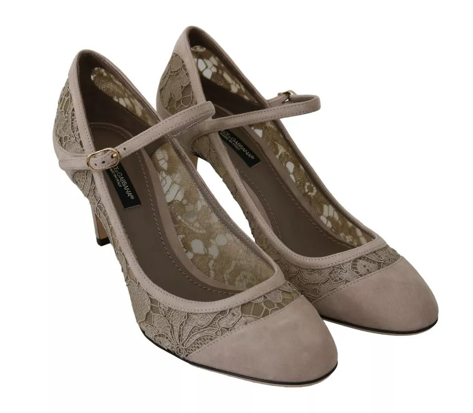 Dolce & Gabbana Beige Floral Lace Mary Janes Pumps Women's Shoes (Pre-Owned)