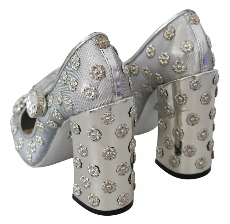 Dolce & Gabbana Silver Crystal Studs Heels Mary Janes Pumps Women's Shoes (Pre-Owned)