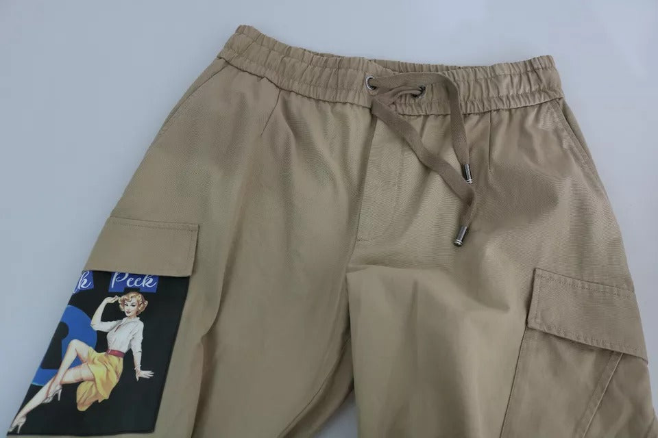 Dolce & Gabbana Beige Pin Up Print Cargo Men's Pants (Pre-Owned)