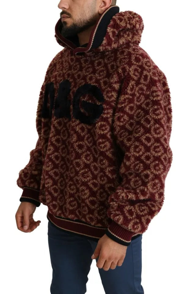 Dolce & Gabbana Red Beige Wool Oversize Hooded Pullover Men's Sweater