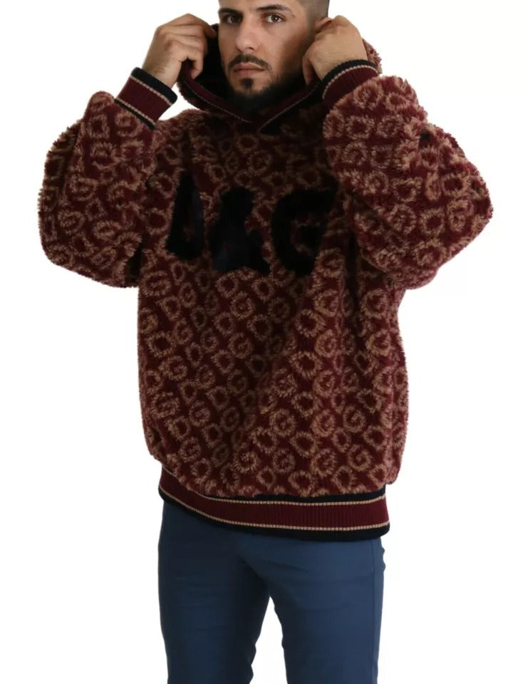 Dolce & Gabbana Red Beige Wool Oversize Hooded Pullover Men's Sweater