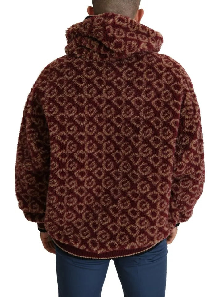 Dolce & Gabbana Red Beige Wool Oversize Hooded Pullover Men's Sweater